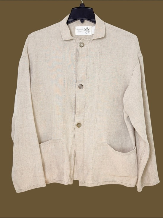 Angelheart Jackets & Blazers - Vtg Angelheart Designs FLAX 100% Linen Oversized Lagom Blazer Lagenlook USA L